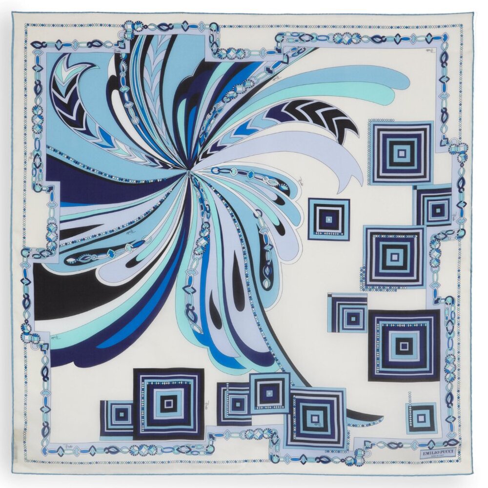 EMILIO PUCCI SCARF PRINT CHIFFON SILK SIGNATURE LOGO SQUARE SCARF 34" - Picture 3 of 9